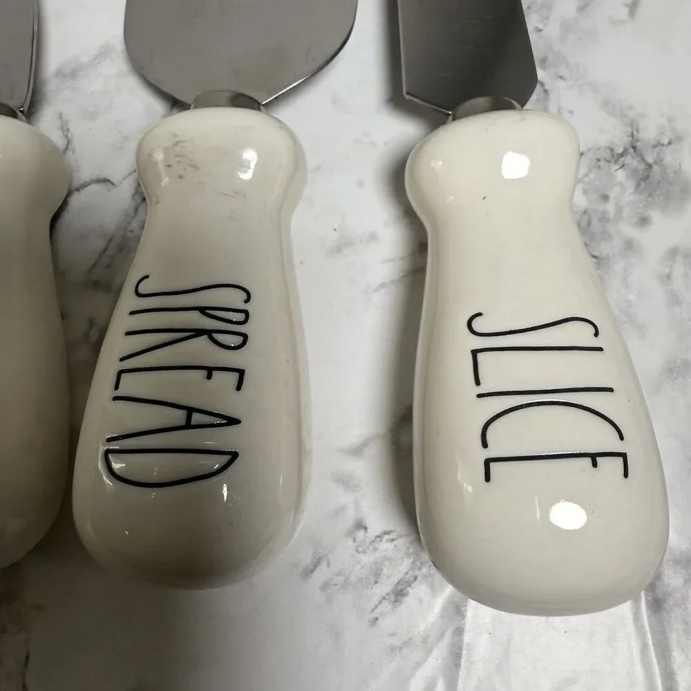 RAE DUNN CHEESE KNIFE SET OF 4 SPREAD SLIVER SLICE SHAVE GREAT FOR CHARCUTERIE